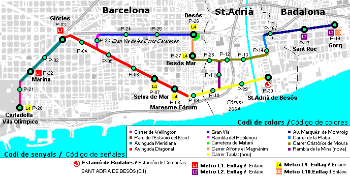 Barcelona LRT Trambesos map