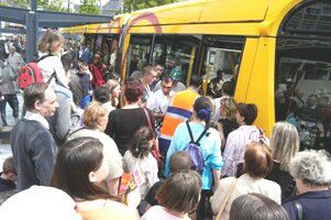 Crowds board train