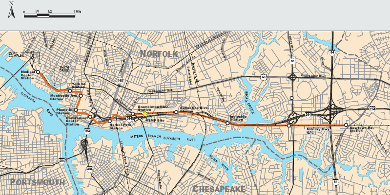 norfolk light rail route map