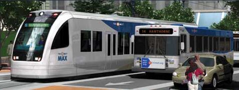  Portland LRT, bus on mall