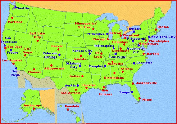 Us Map With Major Cities