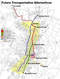 map of proposed Austin, Texas light rail system