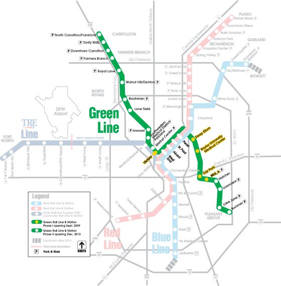 Dart Green Line Map Dallas: First Segment Of Green Line Light Rail Extension Opens - Light Rail  Now